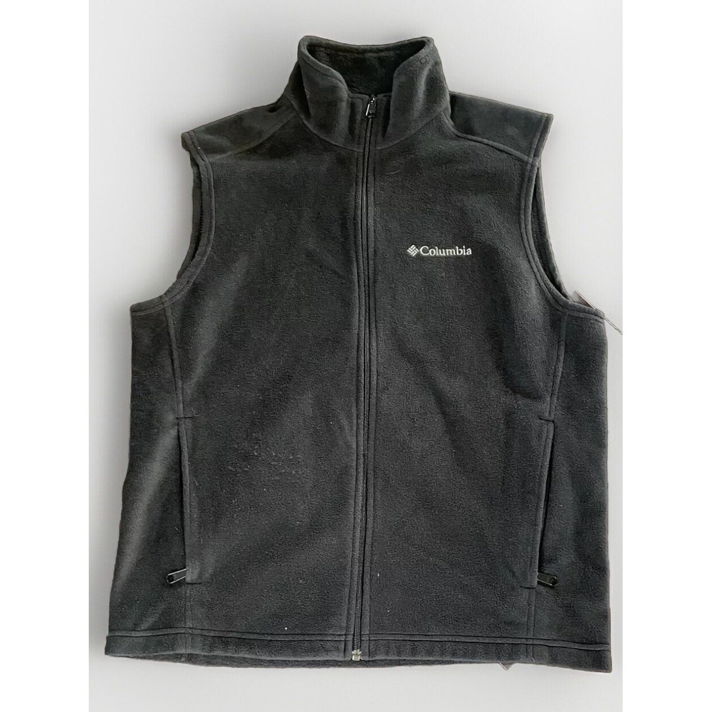 Columbia Fleece Vest Mens Med Gray Full Zip Sleeveless Jacket Pockets Outdoor